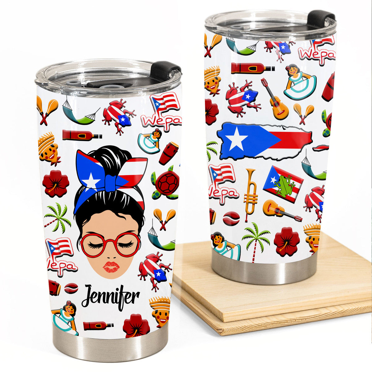 Puerto Rico Personalized 20z Steel Cup Tumbler With PR Flag - Teezalo