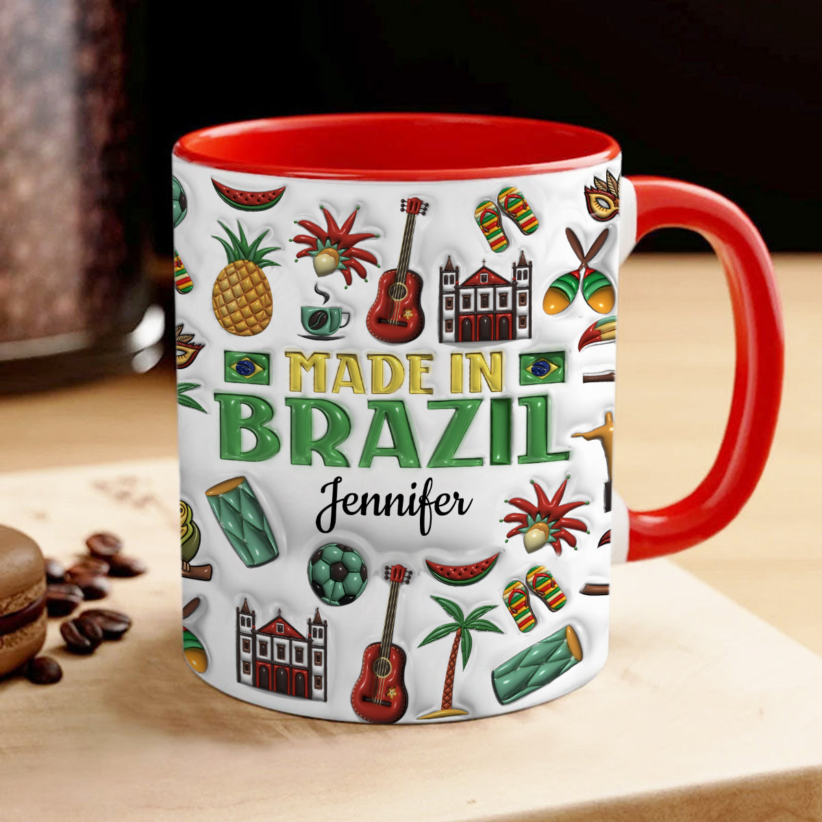 Customize Made In Brazil Coffee Accent Mug With Symbols