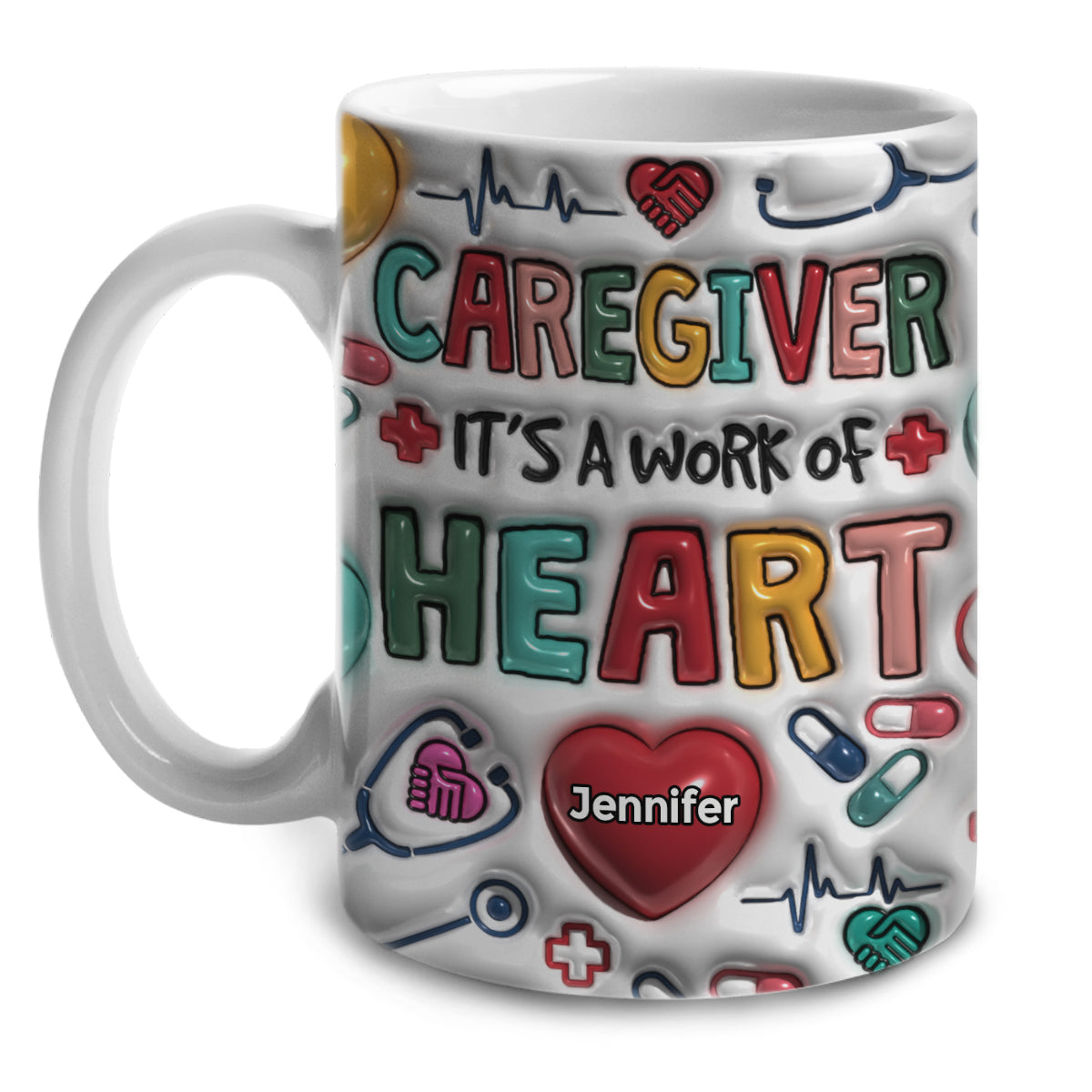 Caregiver It's A Work Of Heart Coffee Mug Cup With Custom Your Name