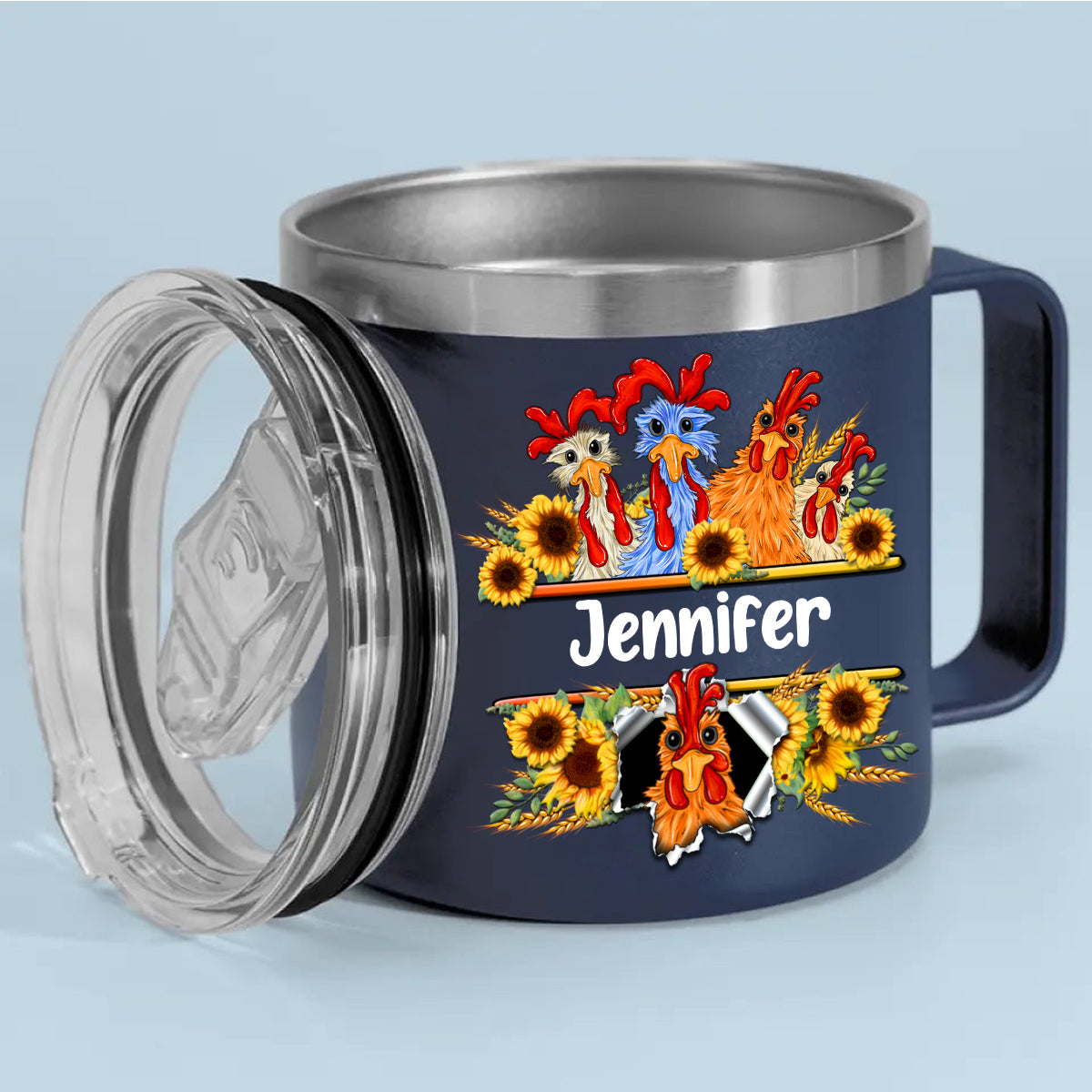 Funny Chicken Custom 14oz Stainless Steel Tumbler With Handle