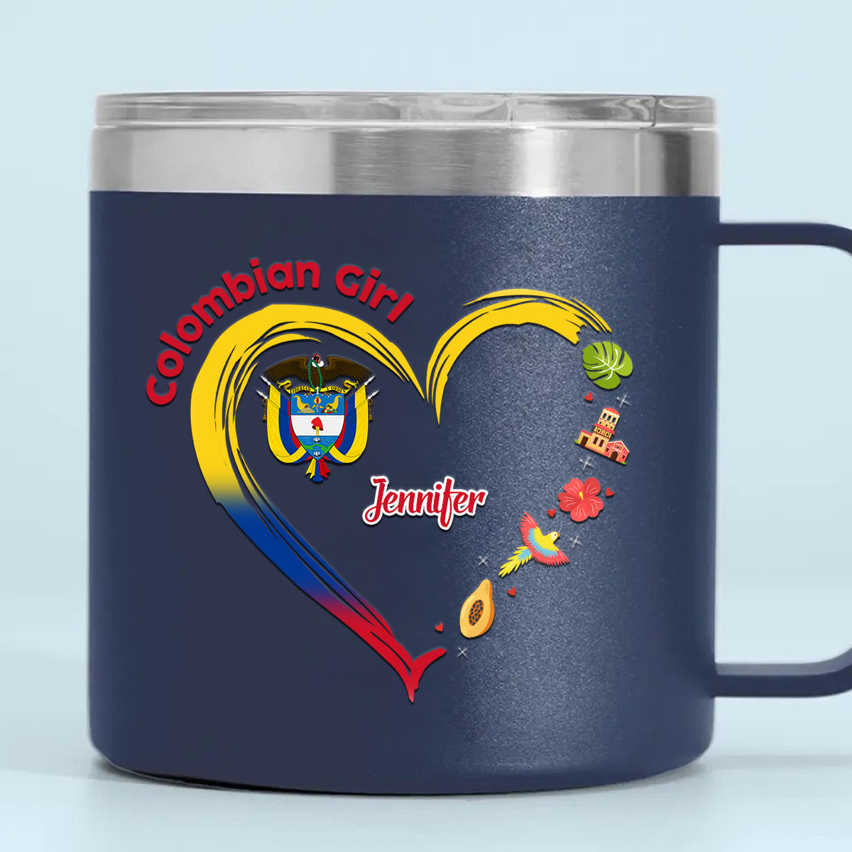 Colombian Girl Custom 14oz Stainless Steel Tumbler With Handle