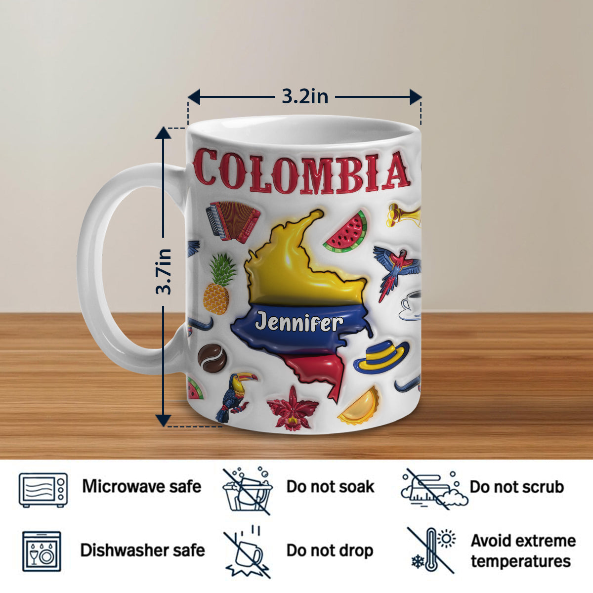 Custom Colombia Coffee Mug Cup With Your Name