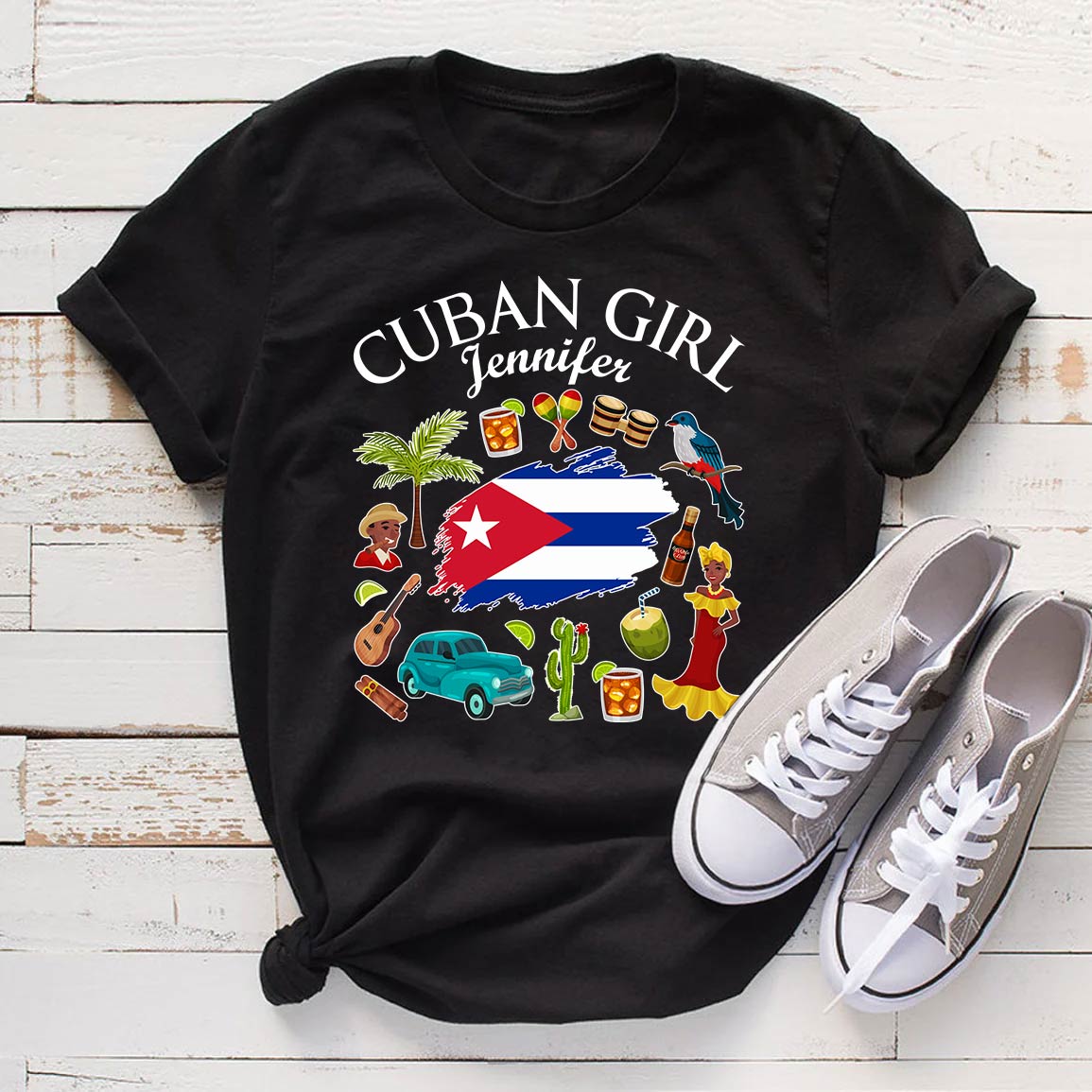 Customized Cuban Girl T-shirt With Symbols And Name