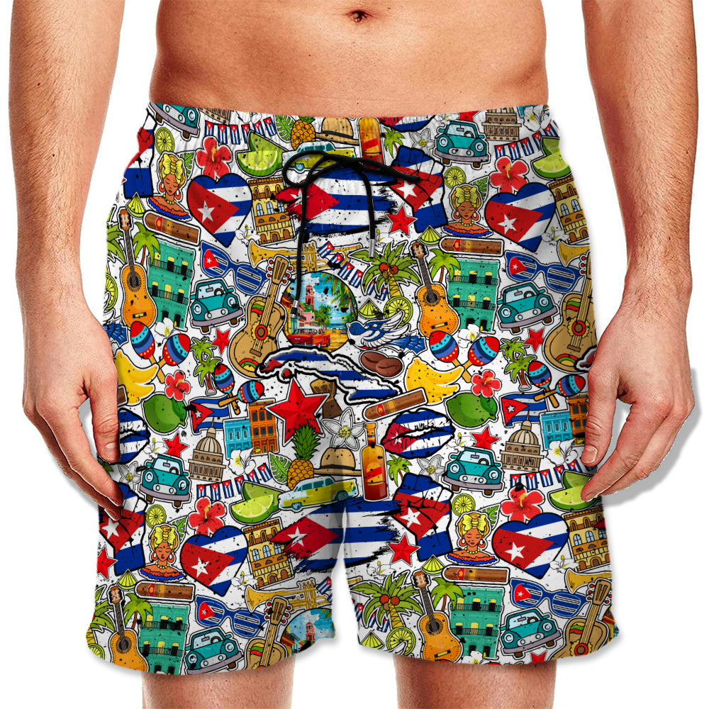 Cuba Beach Shorts With Many Symbols