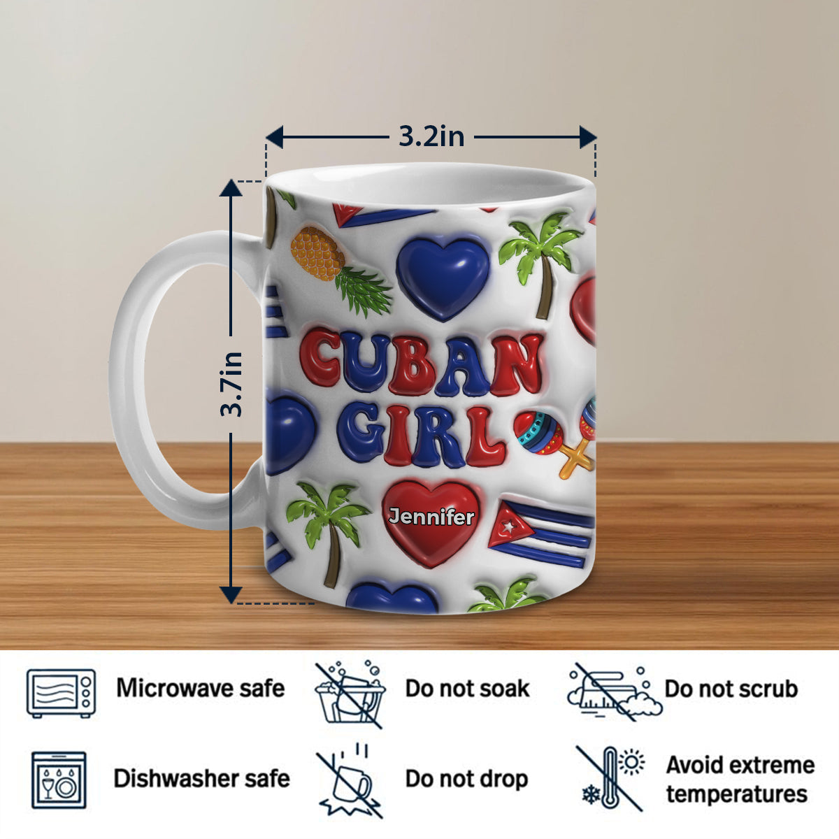 Cuba Cuban Girl Coffee Mug Cup With Custom Your Name