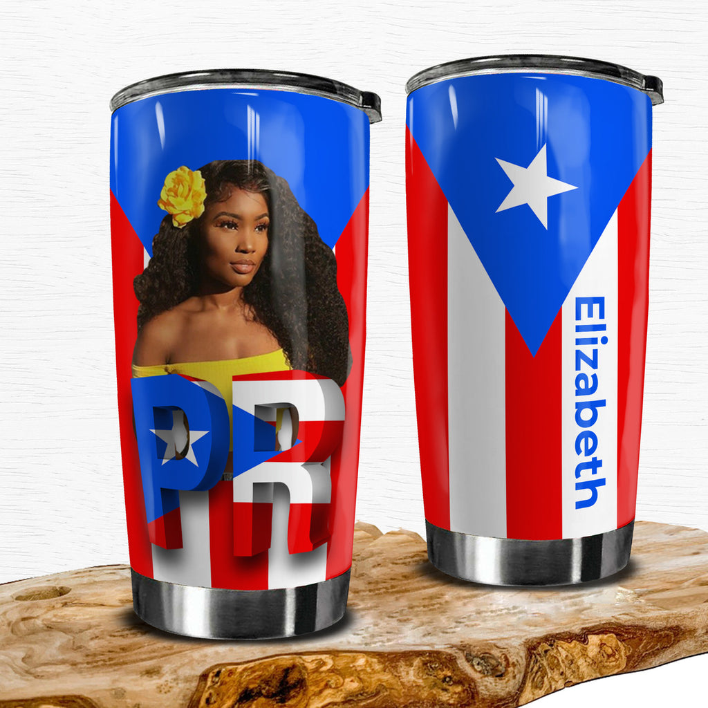 Puerto Rico Personalized 20z Steel Cup Tumbler With PR Flag - Teezalo