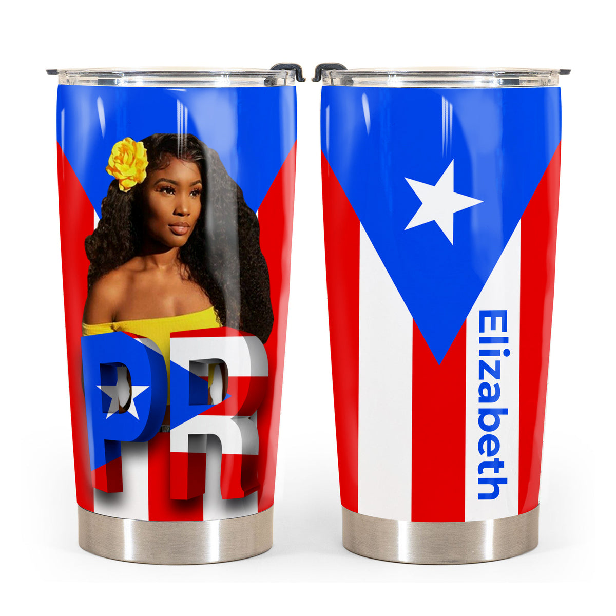 Puerto Rico Personalized 20z Steel Cup Tumbler With PR Flag - Teezalo