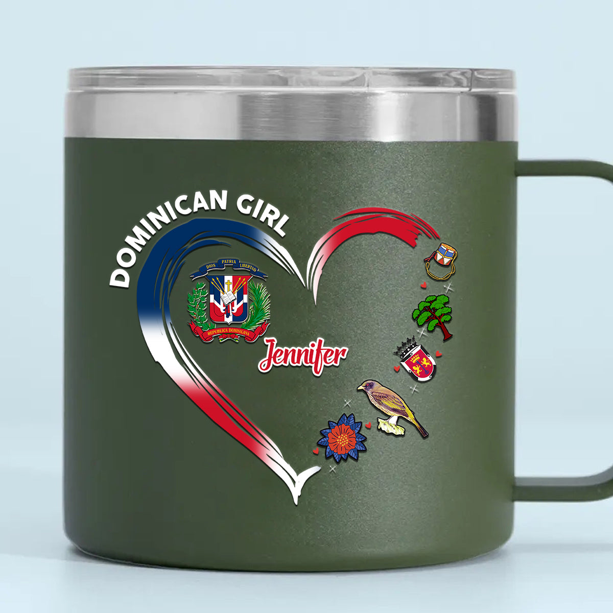 Dominican Girl Custom 14oz Stainless Steel Tumbler With Handle