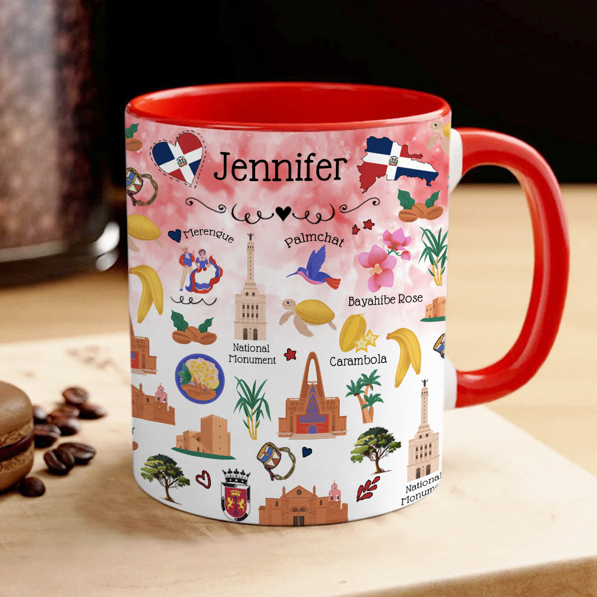 Customized Dominican Coffee Accent Mug Cup With Colorful Symbols