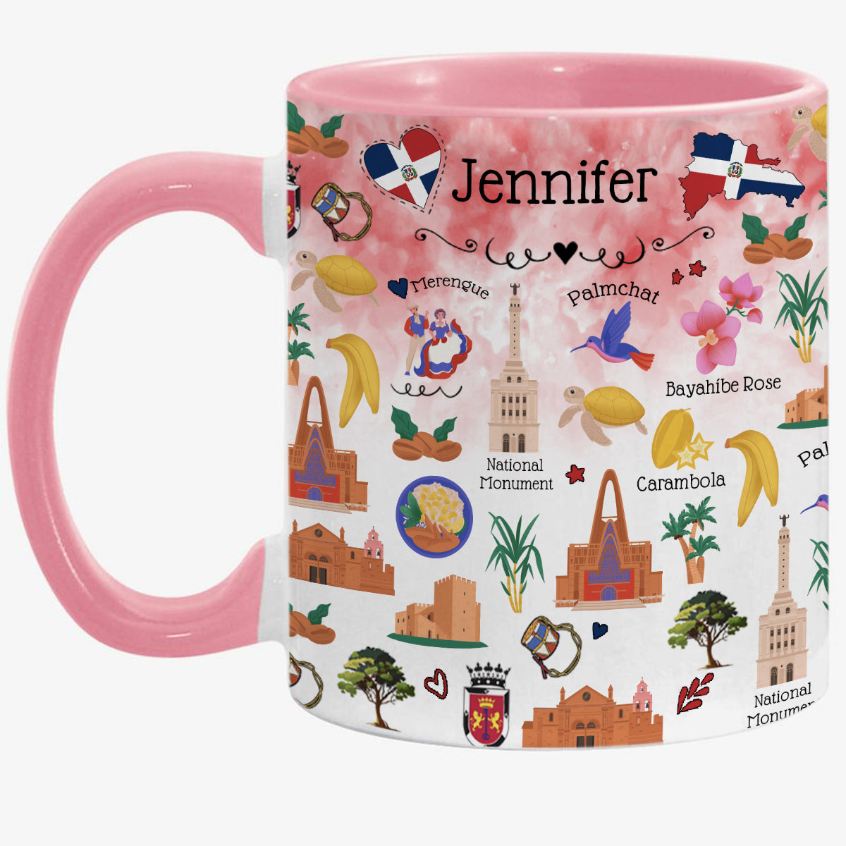 Customized Dominican Coffee Accent Mug Cup With Colorful Symbols