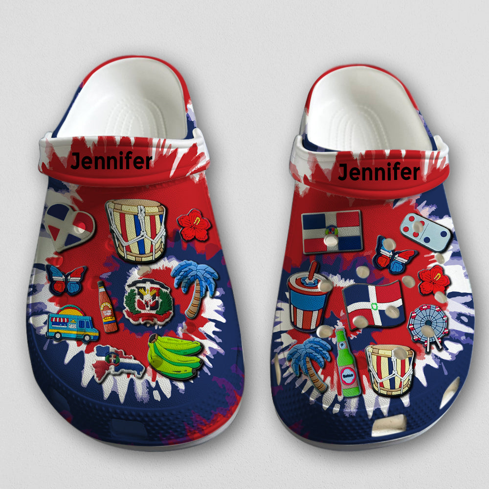 Dominican Personalized Clogs Shoes With Symbols Tie Dye