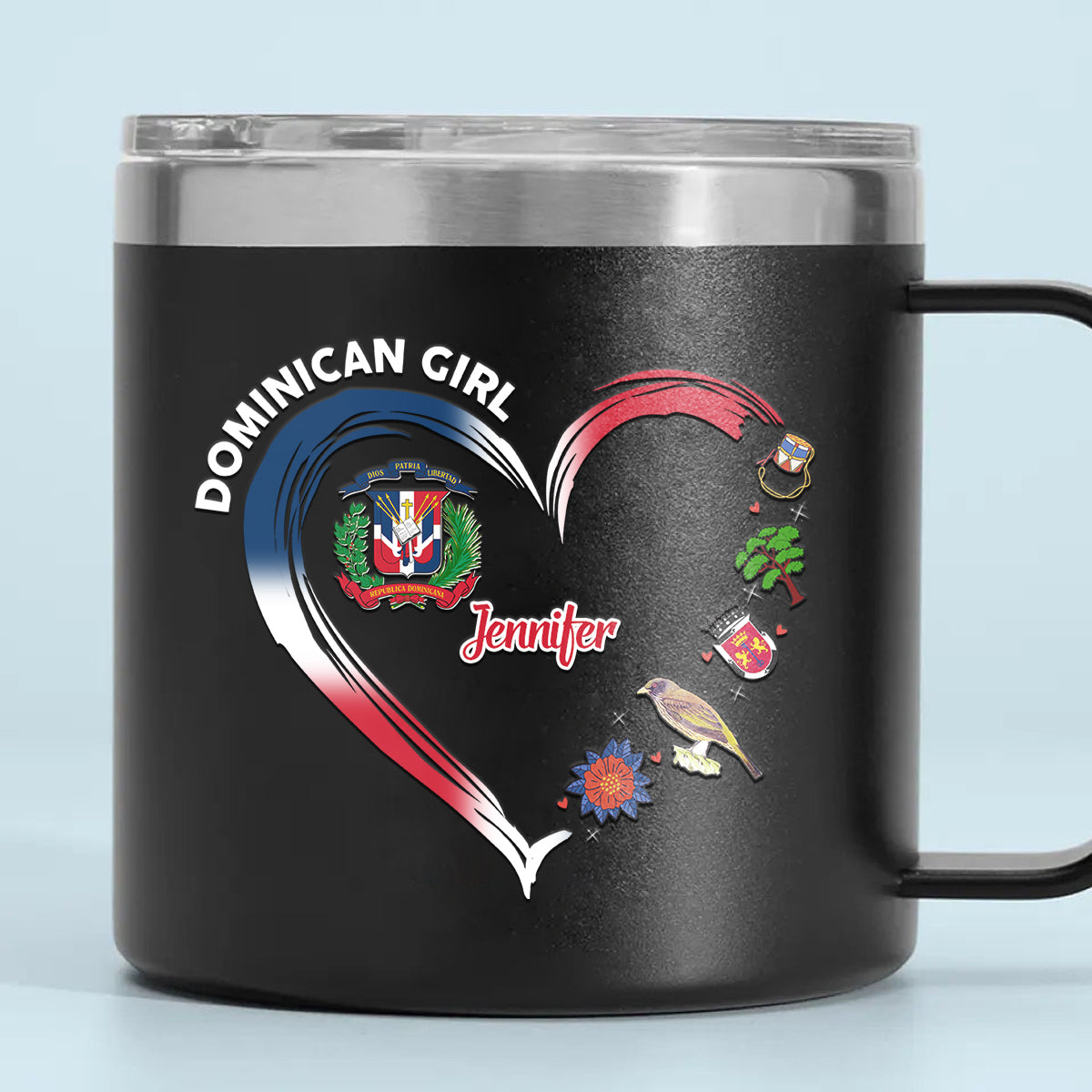 Dominican Girl Custom 14oz Stainless Steel Tumbler With Handle