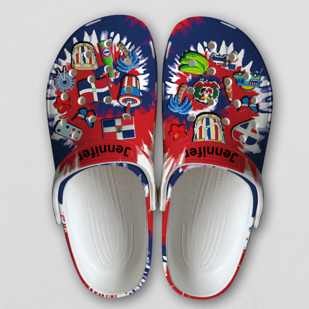 Dominican Personalized Clogs Shoes With Symbols Tie Dye