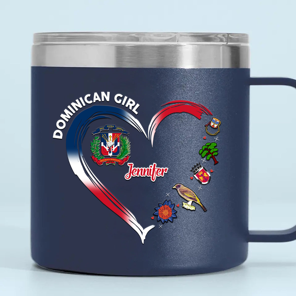 Dominican Girl Custom 14oz Stainless Steel Tumbler With Handle