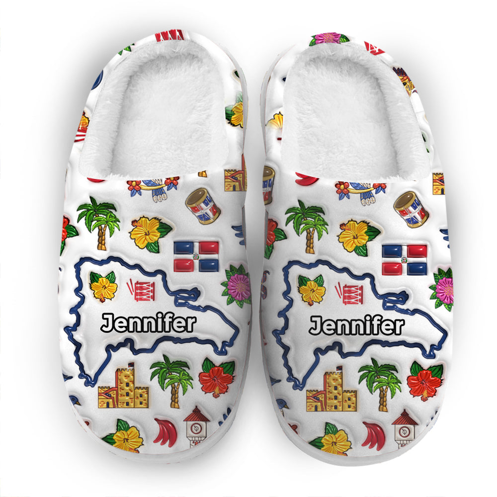 Custom Dominican Republic Map And Symbols Slippers