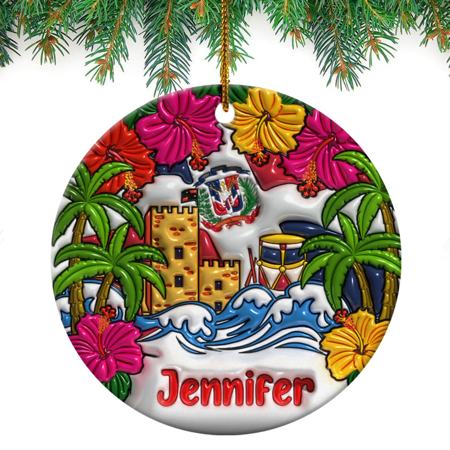 Personalized Dominican Christmas Ceramic Ornament