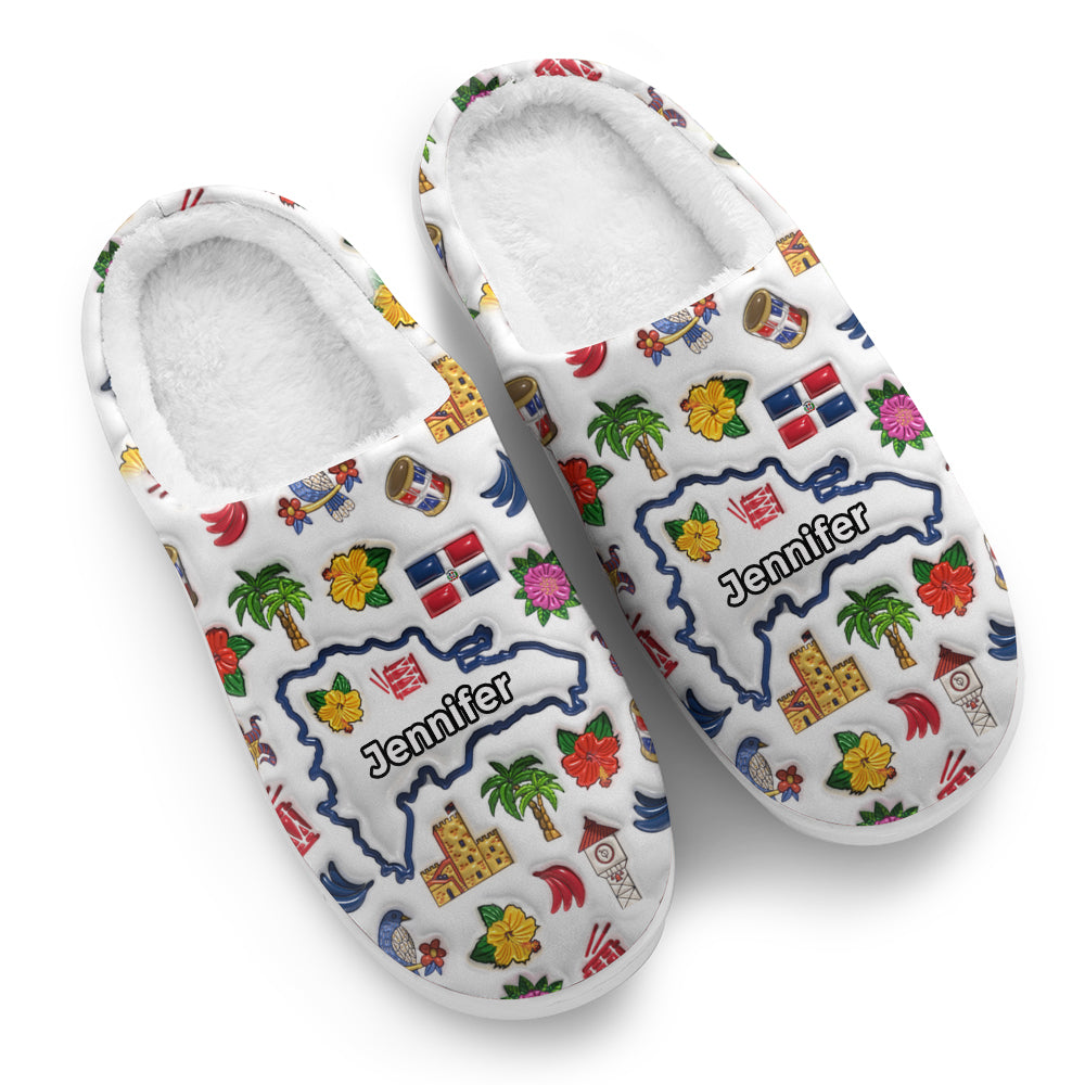 Custom Dominican Republic Map And Symbols Slippers