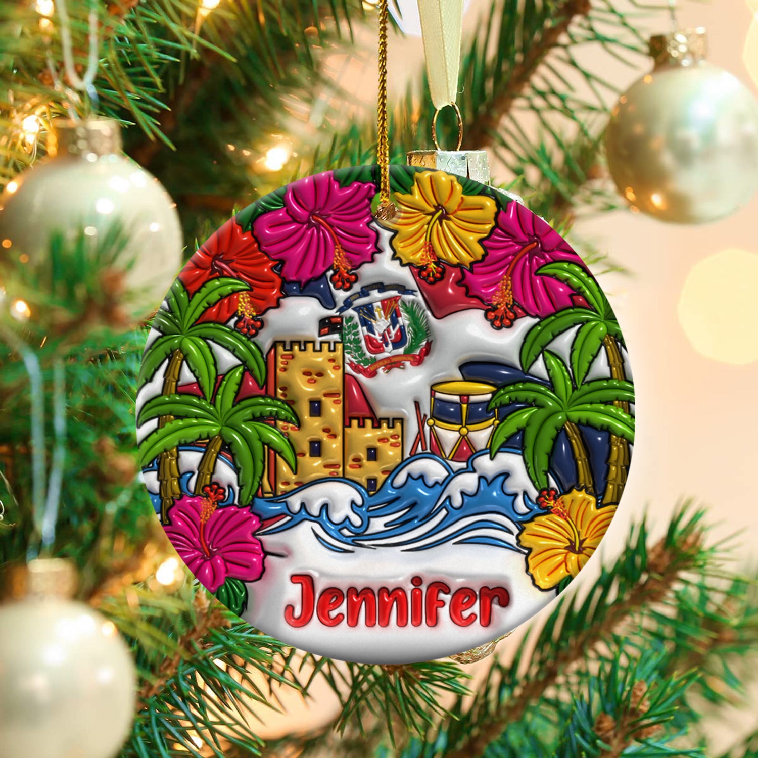 Personalized Dominican Christmas Ceramic Ornament