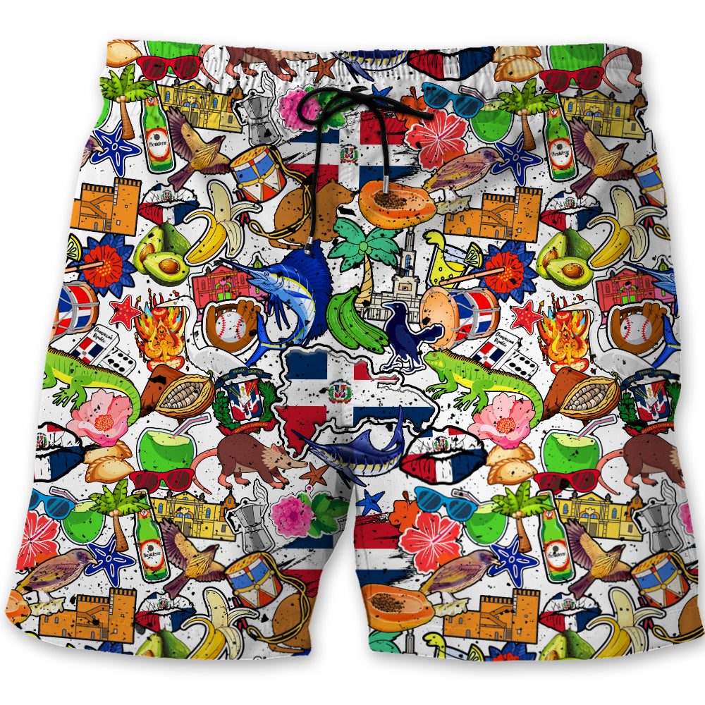 Dominican Men Beach Shorts With Many Symbols