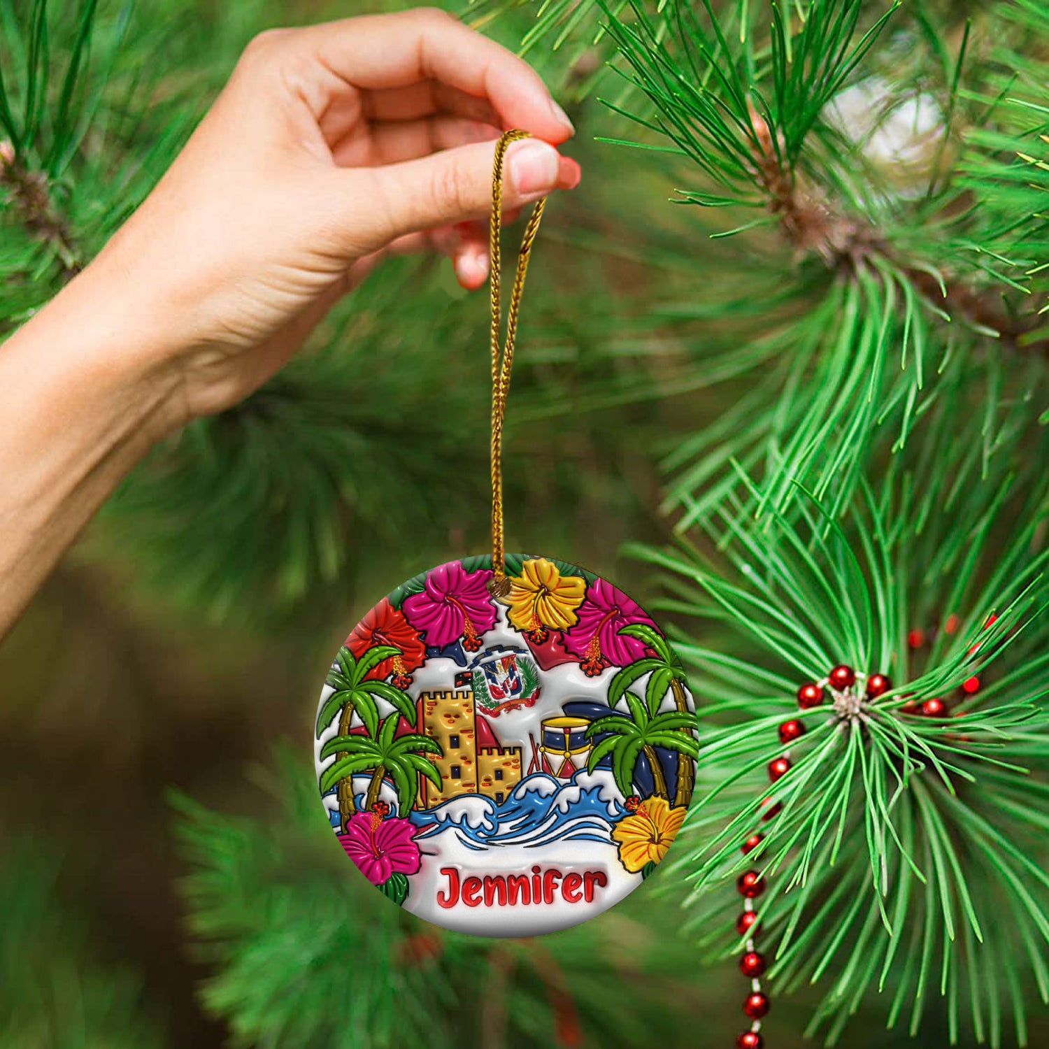 Personalized Dominican Christmas Ceramic Ornament