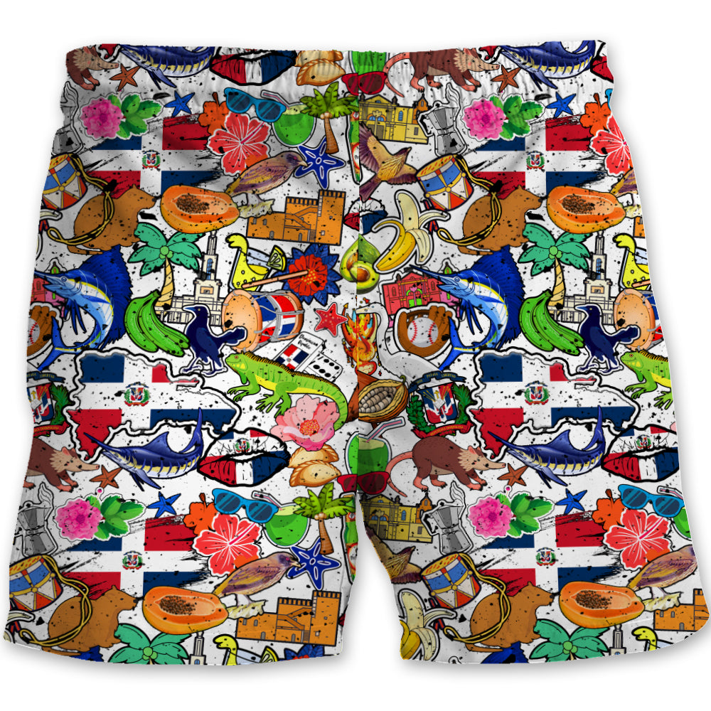 Dominican Men Beach Shorts With Many Symbols