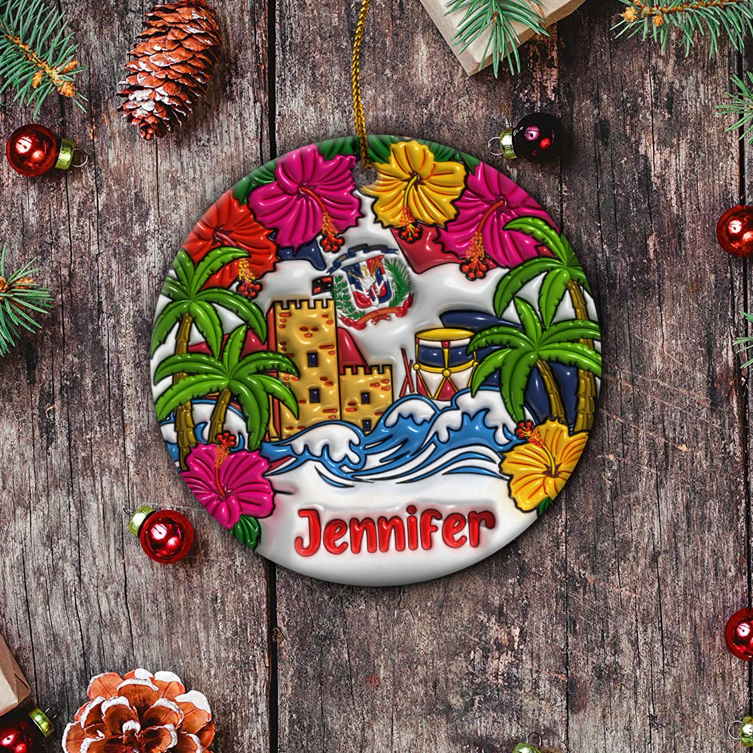 Personalized Dominican Christmas Ceramic Ornament