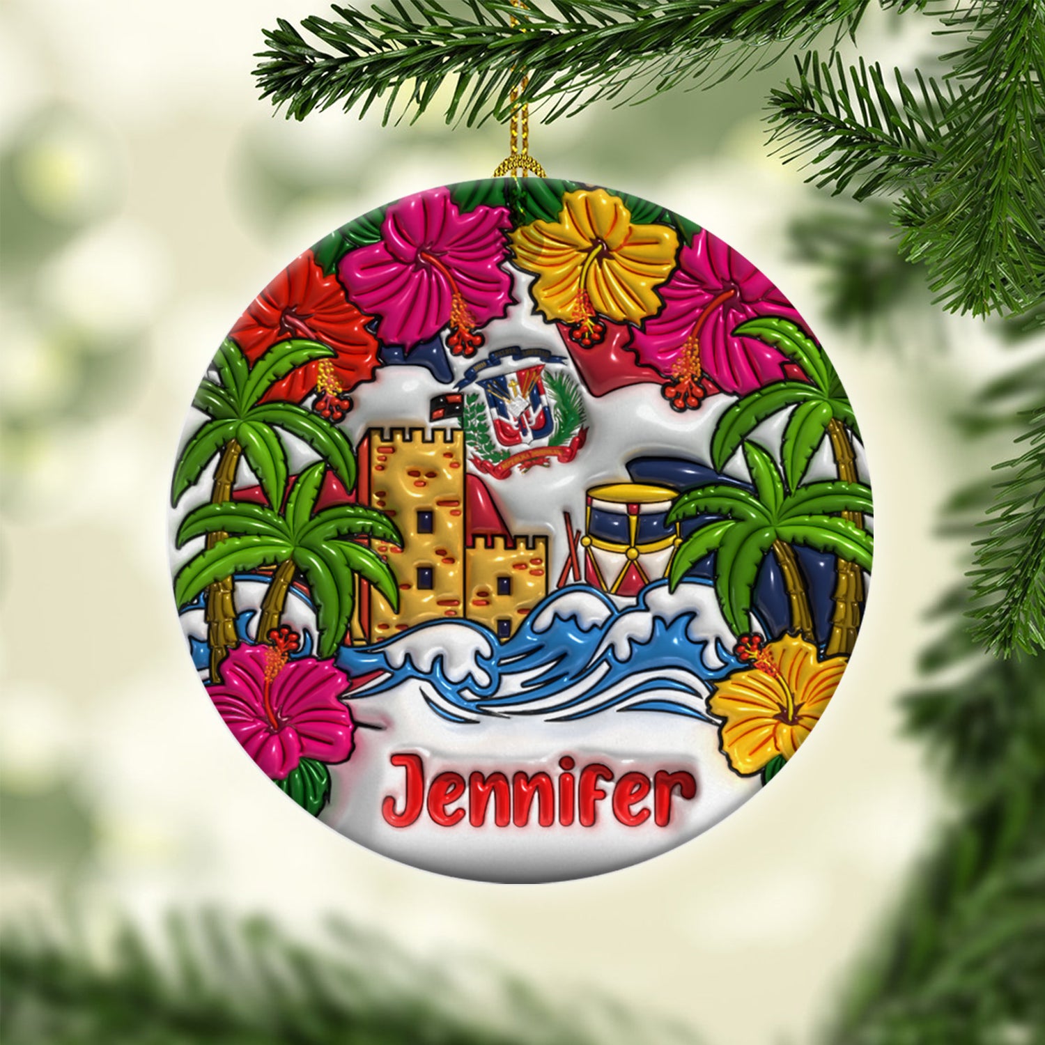 Personalized Dominican Christmas Ceramic Ornament