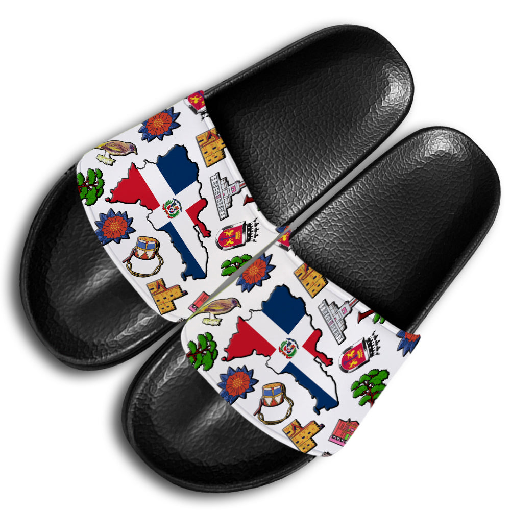 Dominican Slide Sandals With Dominican Flag Symbols