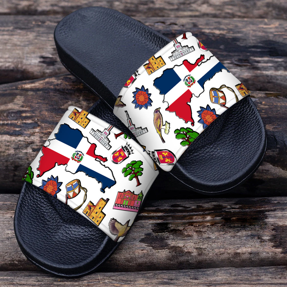 Dominican Slide Sandals With Dominican Flag Symbols