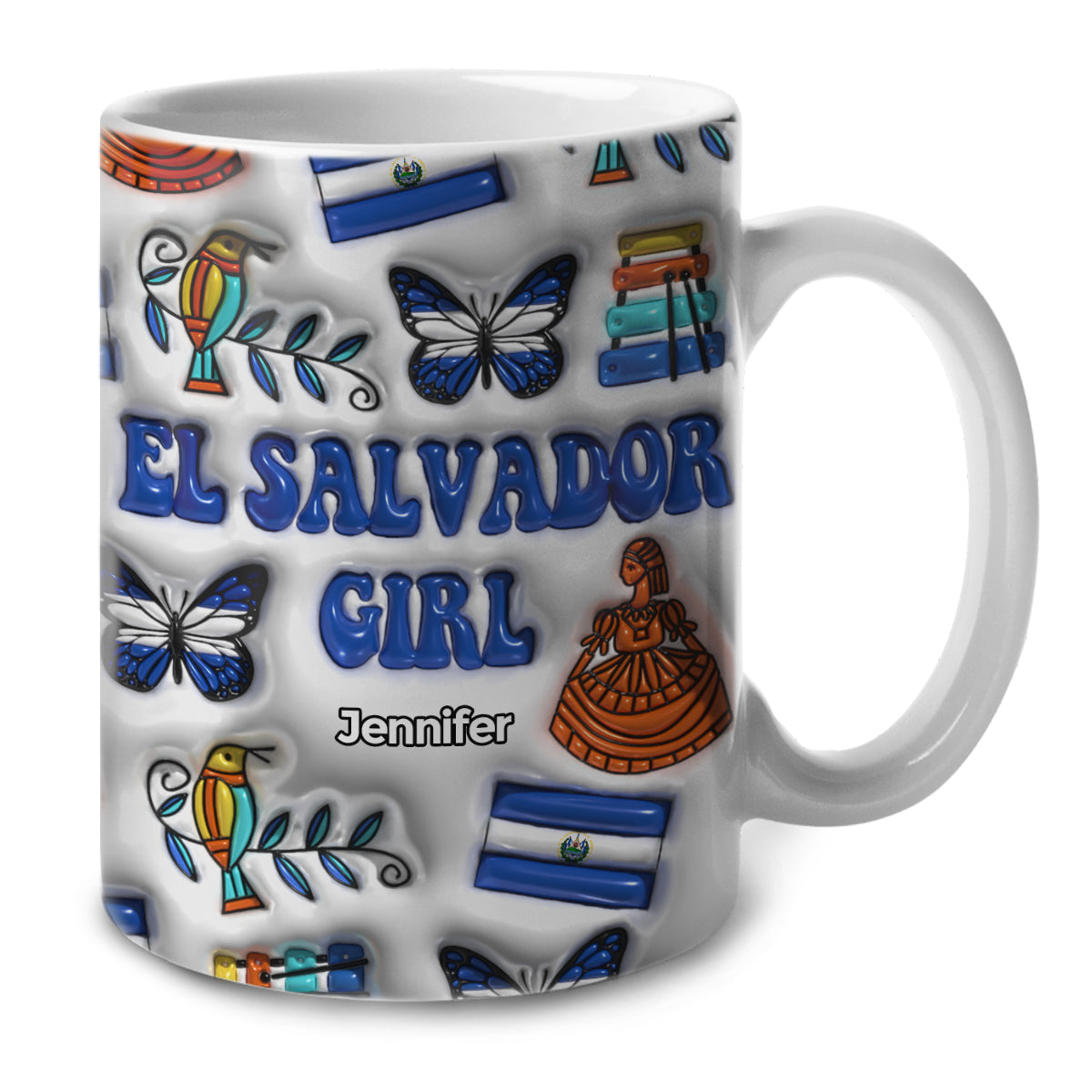 El Salvador Girl Coffee Mug Cup With Custom Your Name