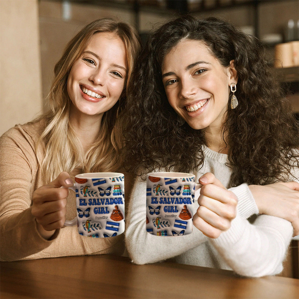 El Salvador Girl Coffee Mug Cup With Custom Your Name