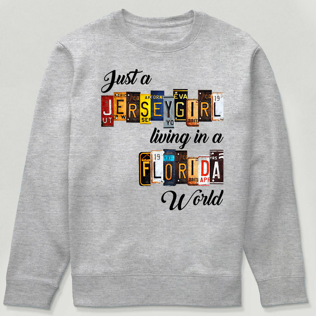 Just A Jersey Girl Living In Florida World T-shirt With License Plate Style