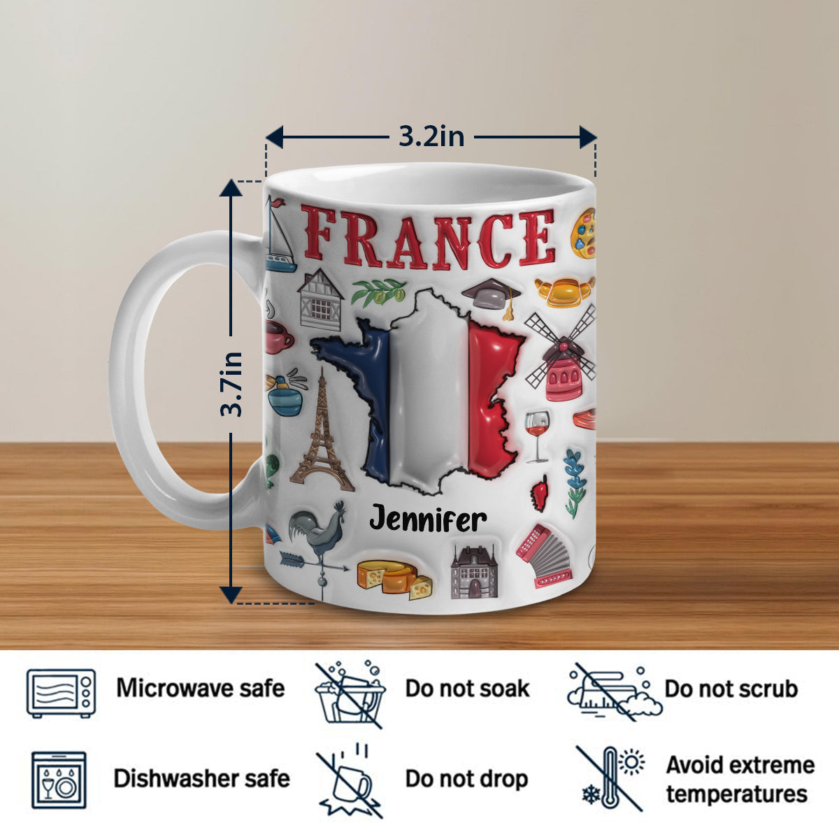 Custom France Coffee Mug Cup With Your Name