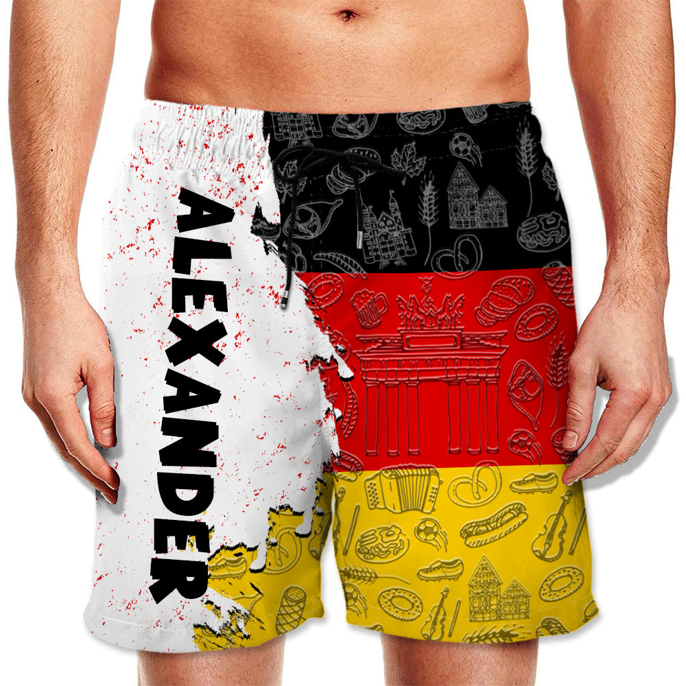 Germany Half Flag With Grunge Brush Men's Personalized Beach Shorts