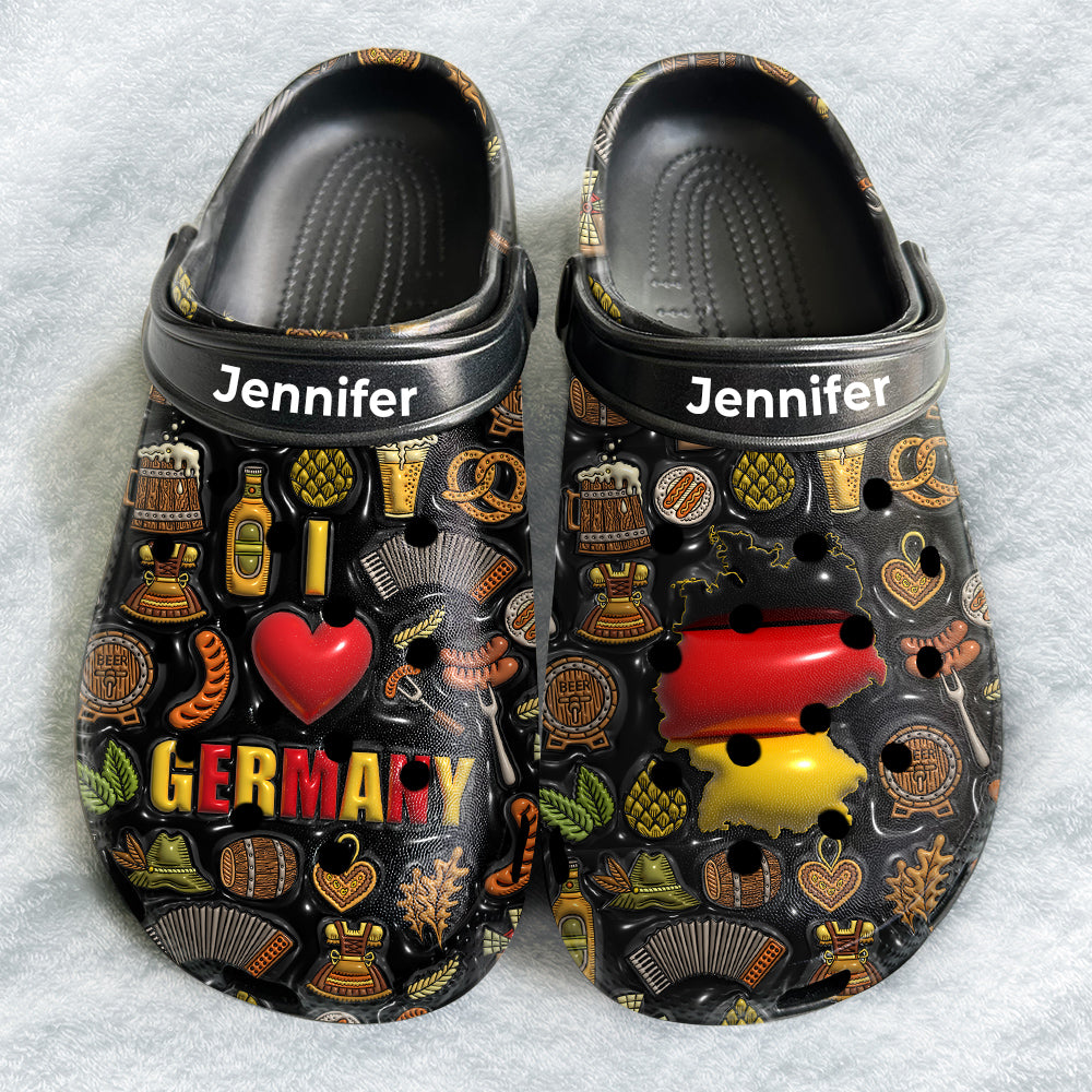 Custom I Love Germany Black Clogs Shoes