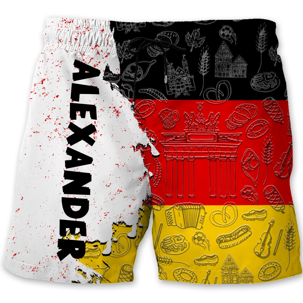 Germany Half Flag With Grunge Brush Men's Personalized Beach Shorts