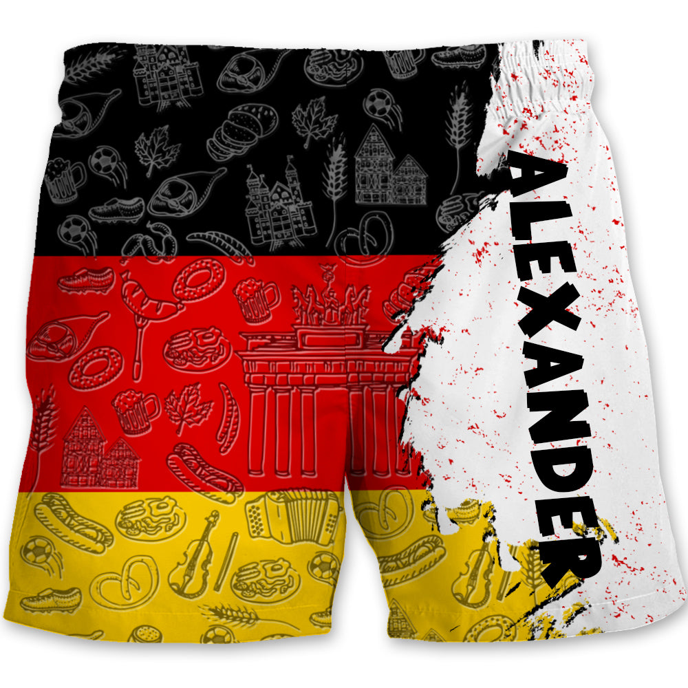 Germany Half Flag With Grunge Brush Men's Personalized Beach Shorts