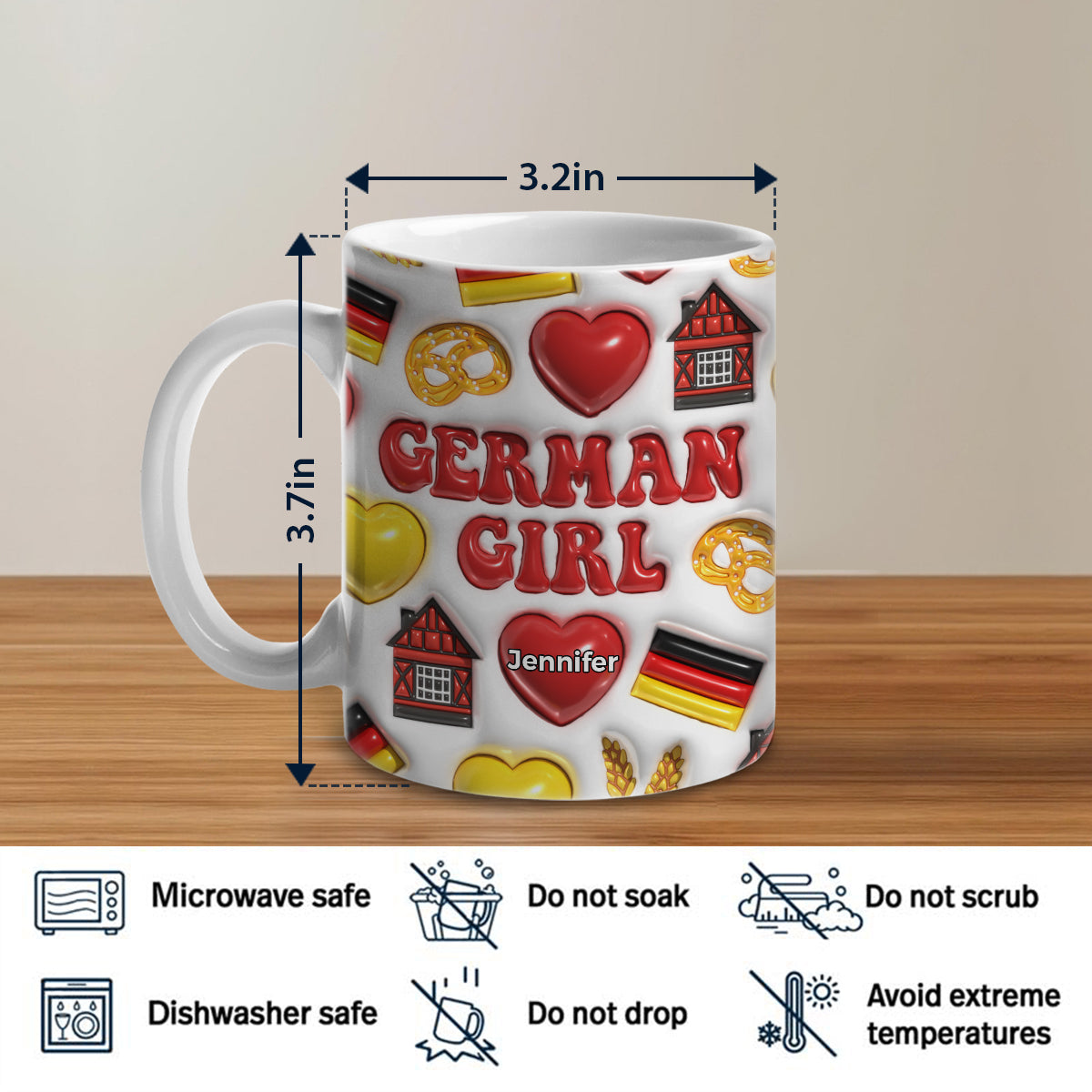 German Girl Coffee Mug Cup With Custom Your Name v2