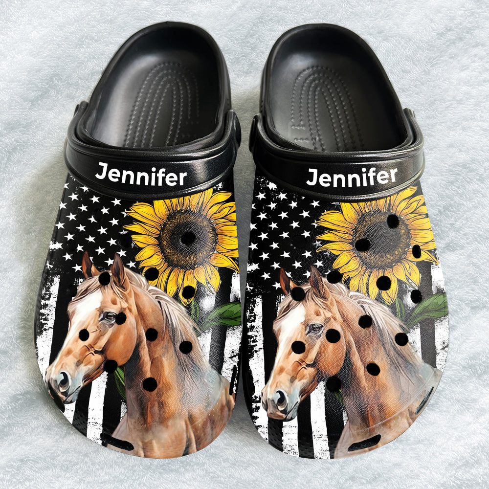 Patriotic Horse Lovers Clogs Shoes With Custom Horse Breeds