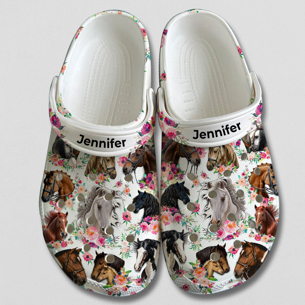 Horse Personalized Clogs Shoes With Horse Breeds Flowers