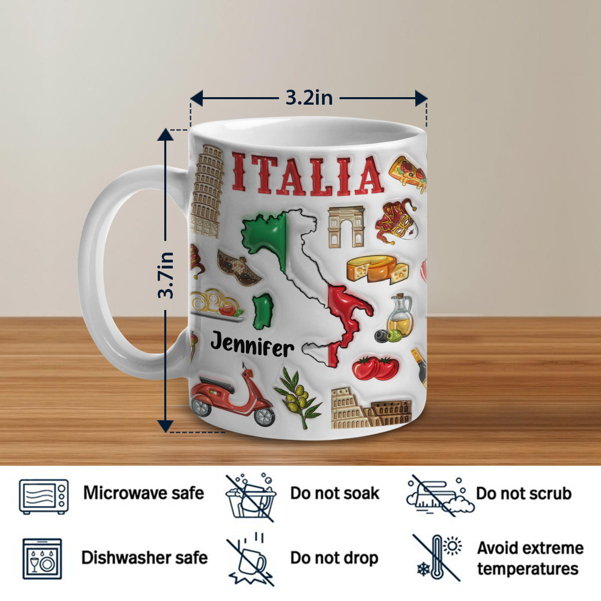 Custom Italy Italia Coffee Mug Cup With Your Name