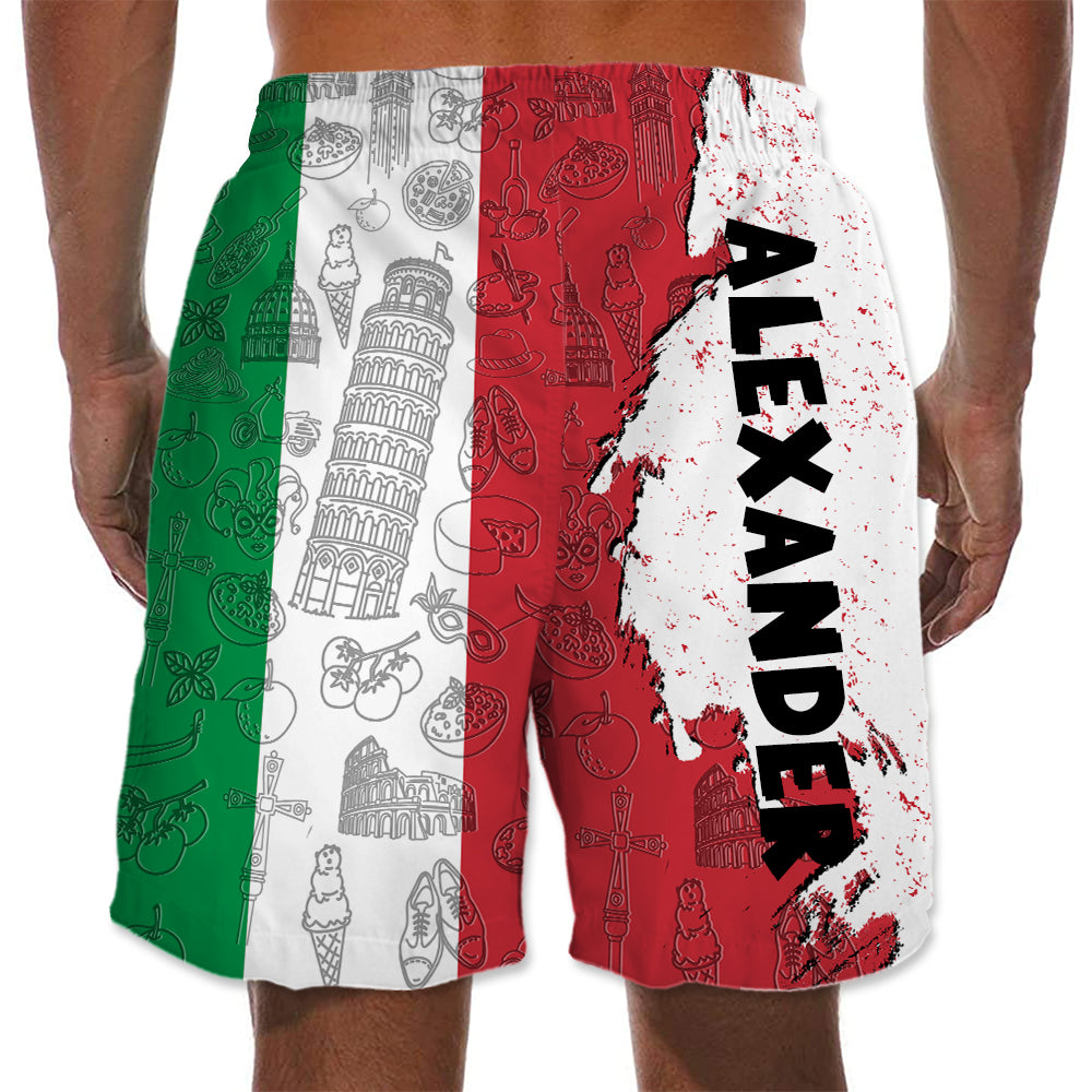 Italian Half Flag With Grunge Brush Men's Personalized Beach Short