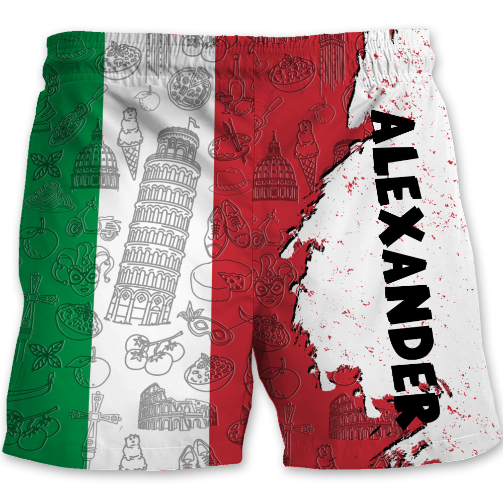 Italian Half Flag With Grunge Brush Men's Personalized Beach Short