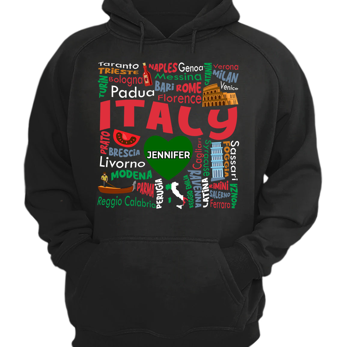 Custom Italy T-shirt With Cities, Map, Heart And Your Name