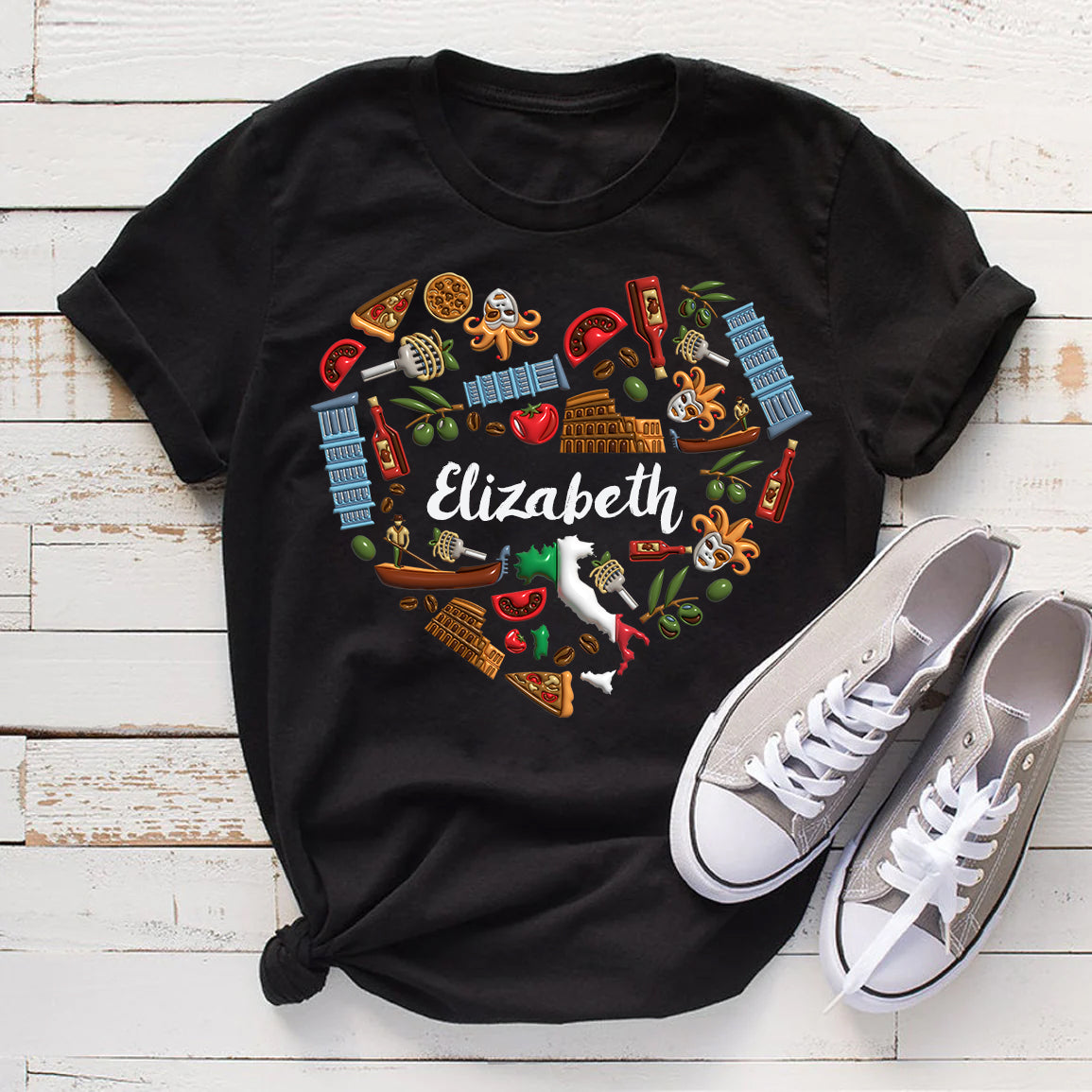 Custom Italy Heart T-shirt With Your Name v2