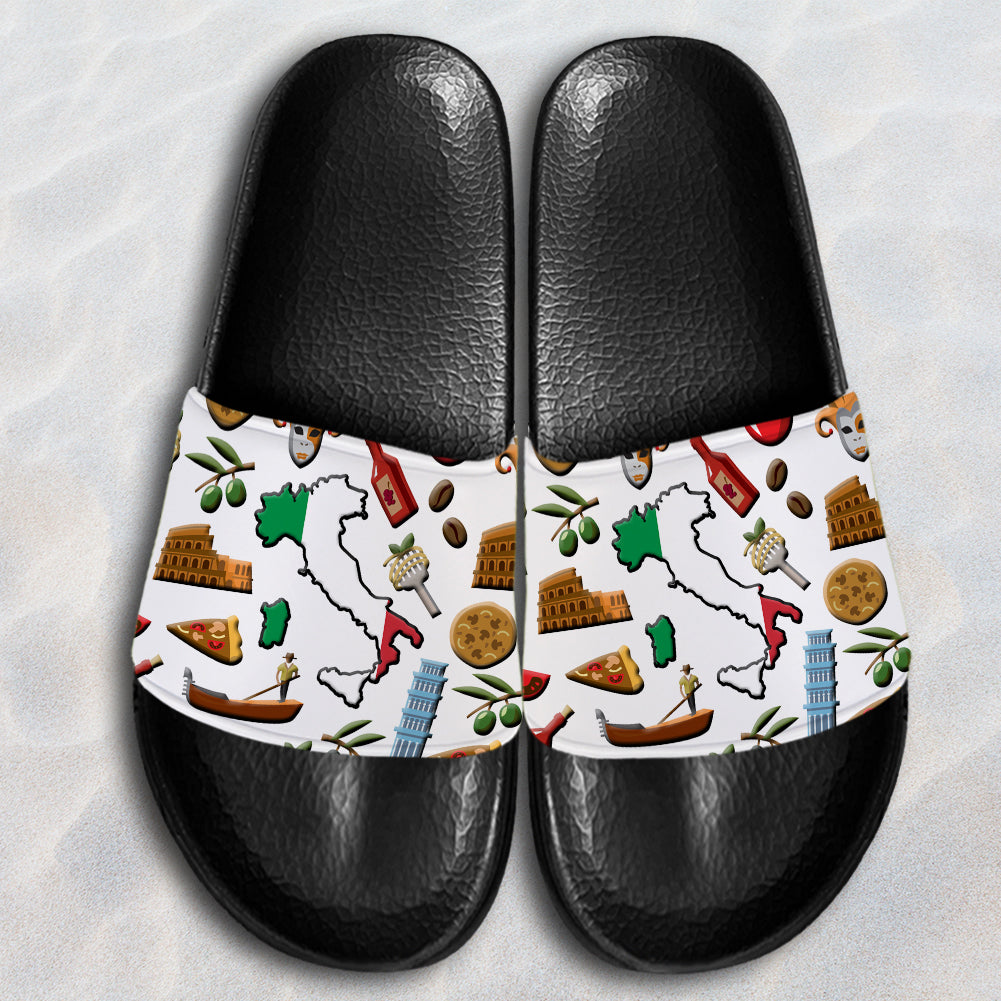 Italy Slide Sandals With Italian Flag Symbols