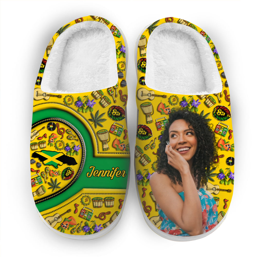 Custom Jamaica Symbols Heart Slippers With Your Name