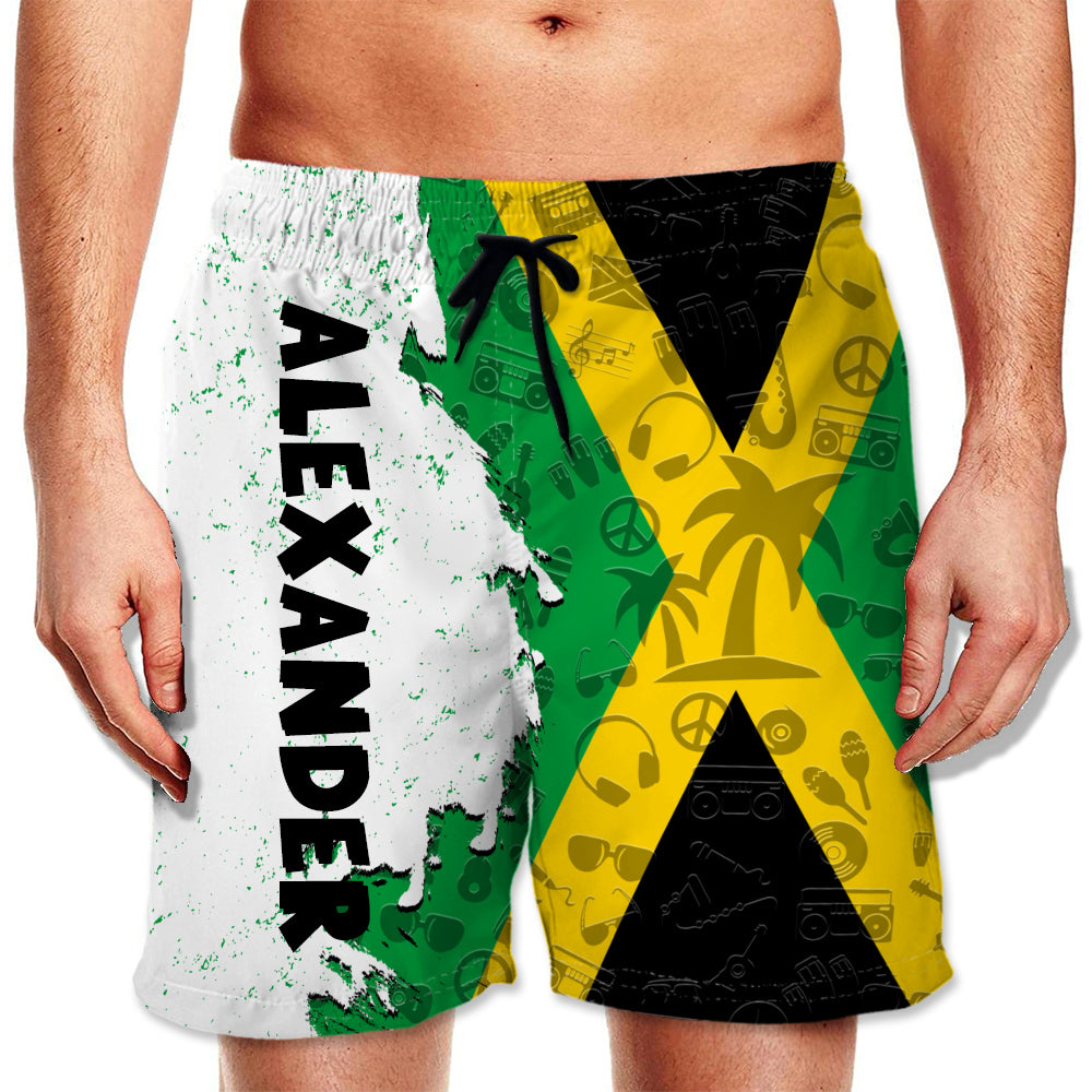 Jamaica Half Flag With Grunge Brush Men&#39;s Personalized Beach Shorts