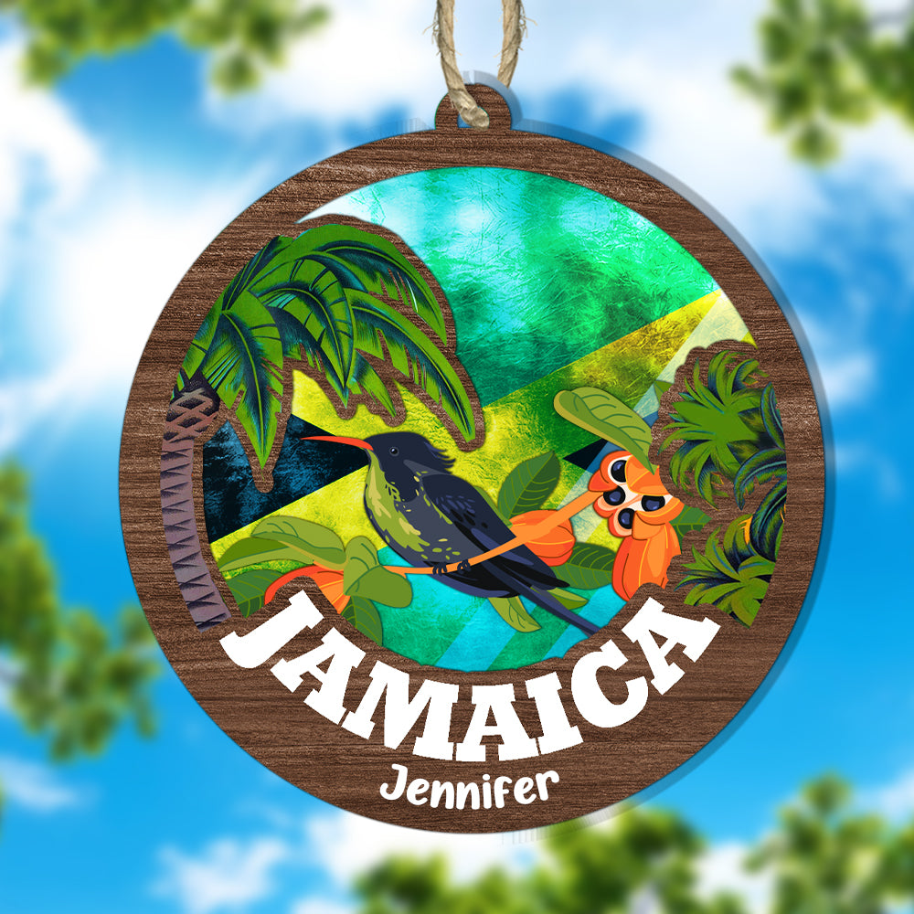 Custom Jamaica Suncatcher Ornament With Lion, Doctor Birds