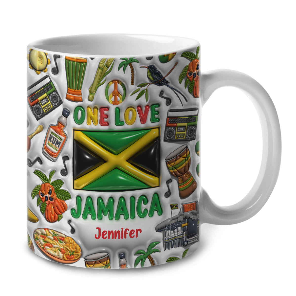 One Love Jamaica Coffee Mug Cup With Custom Your Name